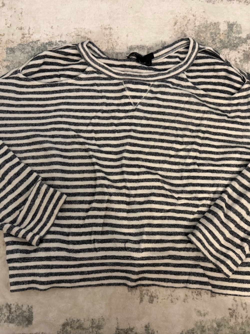 BCBGMaxAzria Black and White Striped Crewneck Top